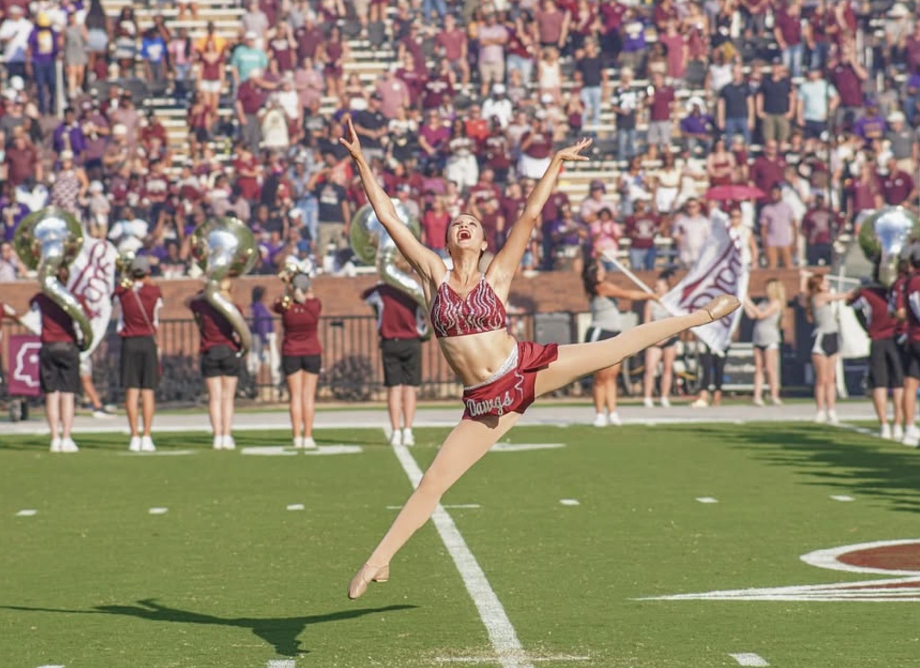 MSU Feature Twirler during a performance at Davis-Wade Stadium